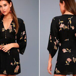 Lulus The Amuse Society Wayfair Black Floral Print Long Sleeve Dress Size XS